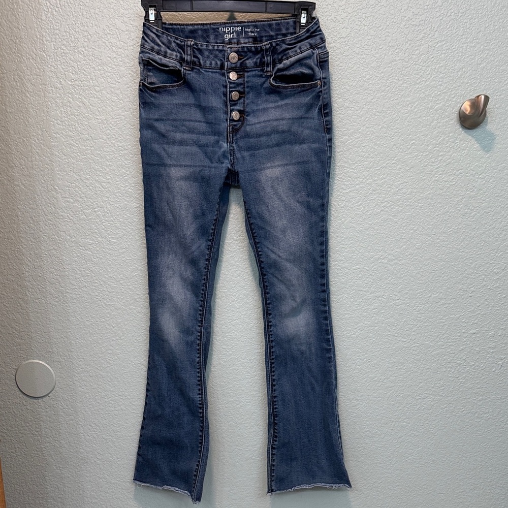 Rippie Girl Dark Blue Button-Fly high rise flare Kids Jeans